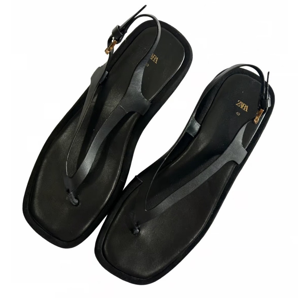 FLATFORM LEATHER SANDALS Black ZARA - Picture 4 of 12